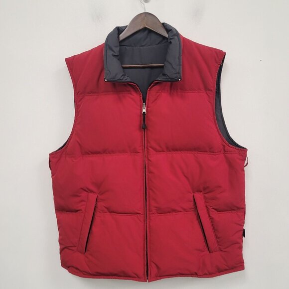 Eddie Bauer Mens Reversible Goose Down Vest Size L Red Full Zip Hiking Outdoors - Picture 1 of 12